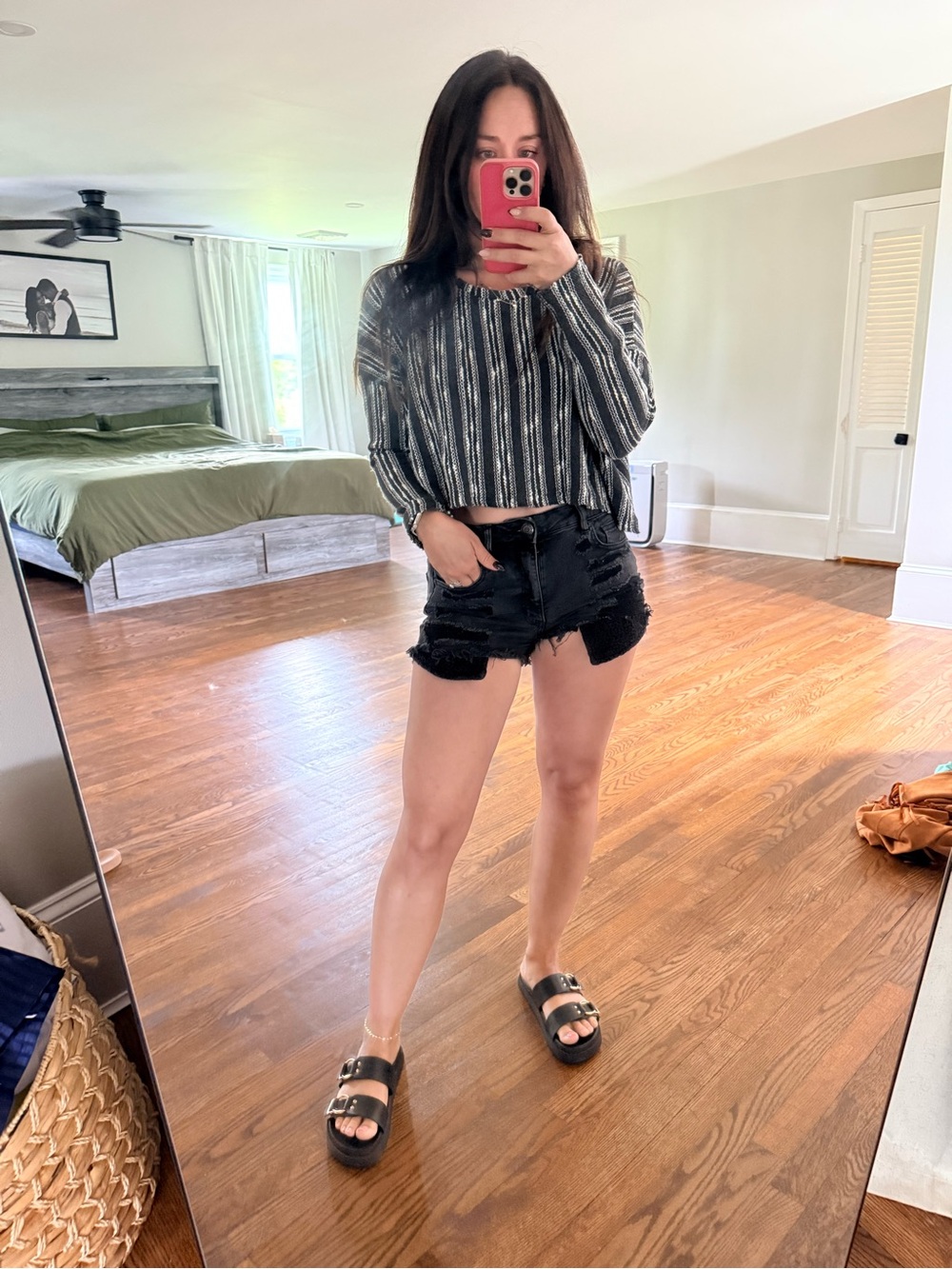 Storia Black and White Striped Long Sleeve Top